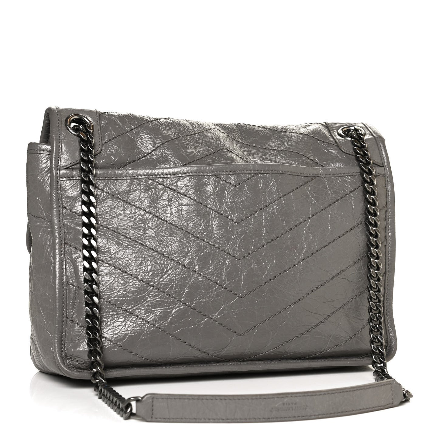 Crinkled Calfskin Matelasse Monogram Medium Niki Chain Satchel Fog