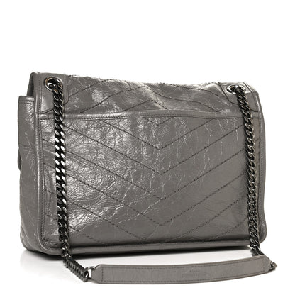 Saint Laurent Crinkled Calfskin Matelasse Monogram Medium Niki Chain Satchel Fog 2 of 10