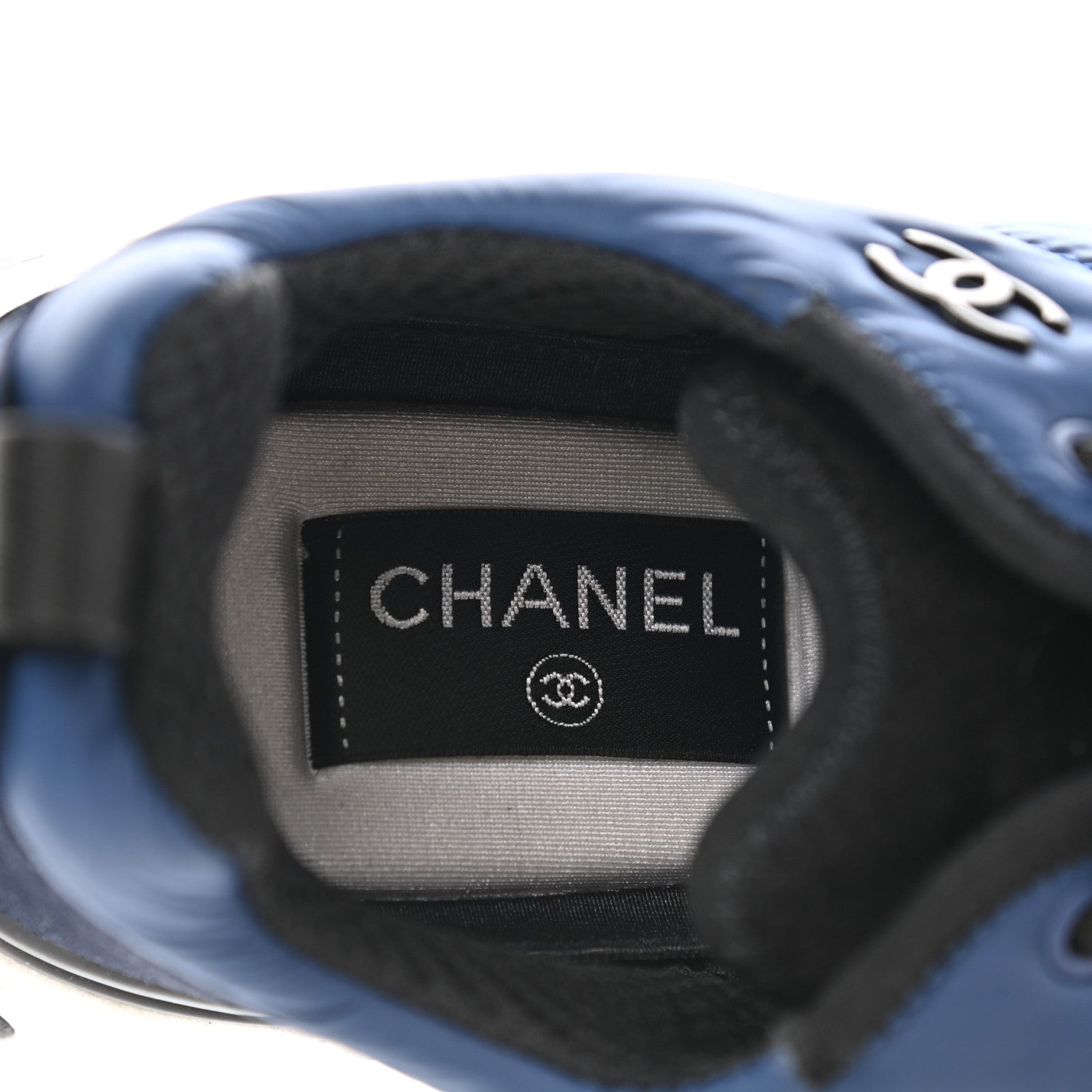 Chanel Nylon Suede Calfskin Womens Logo Sneakers 37.5 Blue Navy Dark Navy 7 of 10