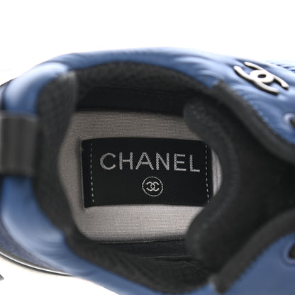 Chanel Nylon Suede Calfskin Womens Logo Sneakers 37.5 Blue Navy Dark Navy 7 of 10