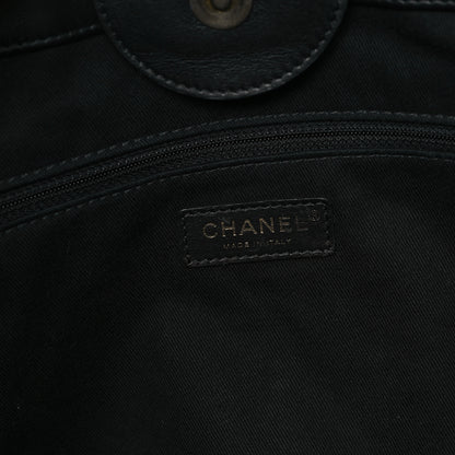 Chanel Calfskin Knit Medium Deauville Tote Black Beige 6 of 12