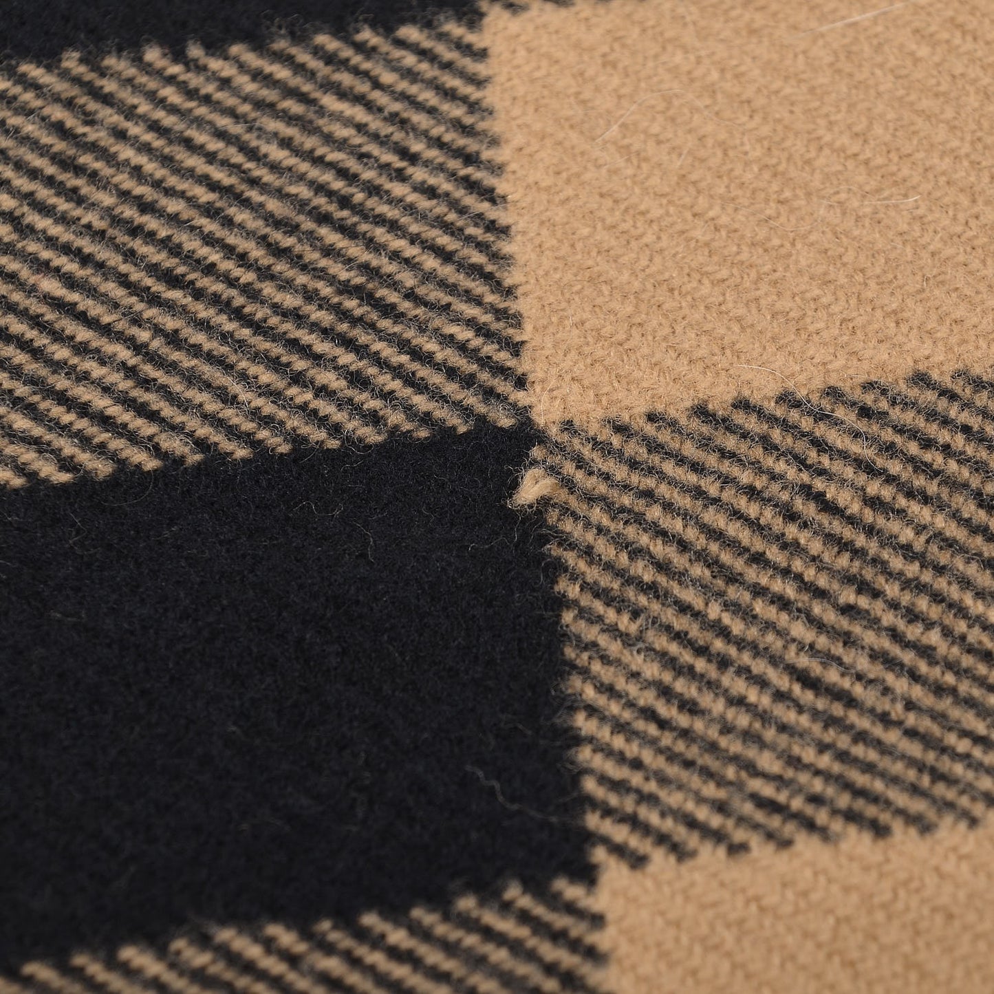 Wool Half Mega Check Fringe Scarf Camel