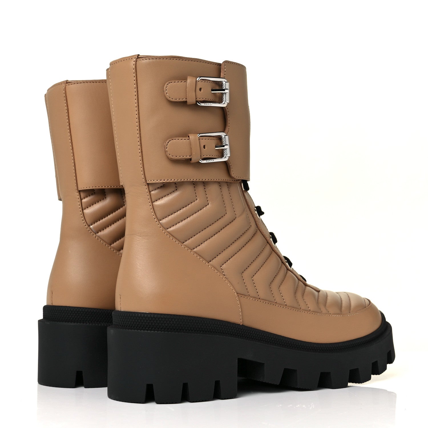 Gucci Nappa Frances GG Matelasse Platform Combat Boots 37.5 Natural Tan 4 of 8