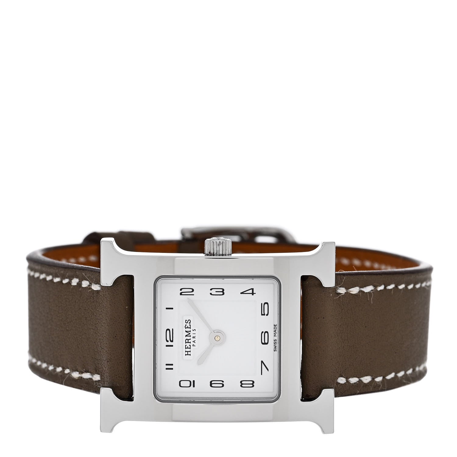 Hermes Stainless Steel Swift 21mm Heure H Hour Quartz Watch Etoupe 2 of 5