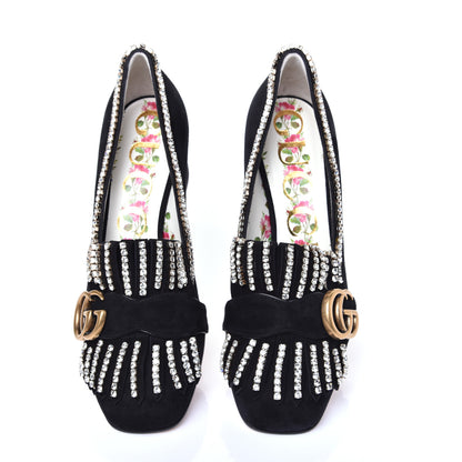 Gucci Kid Scamosciato Crystal GG Marmont Fringe 50mm Loafer Pumps 35 Black 5 of 9