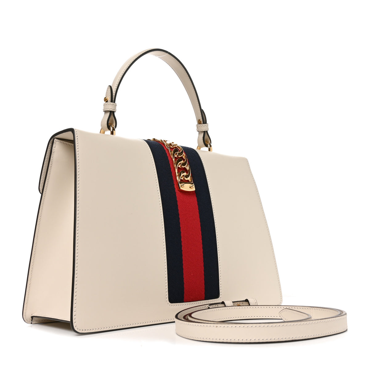 Calfskin Web Medium Sylvie Top Handle Bag White