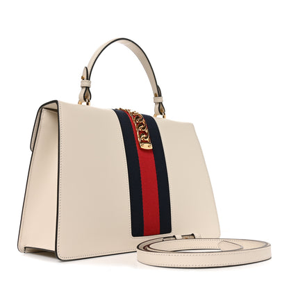 Gucci Calfskin Web Medium Sylvie Top Handle Bag White 2 of 10