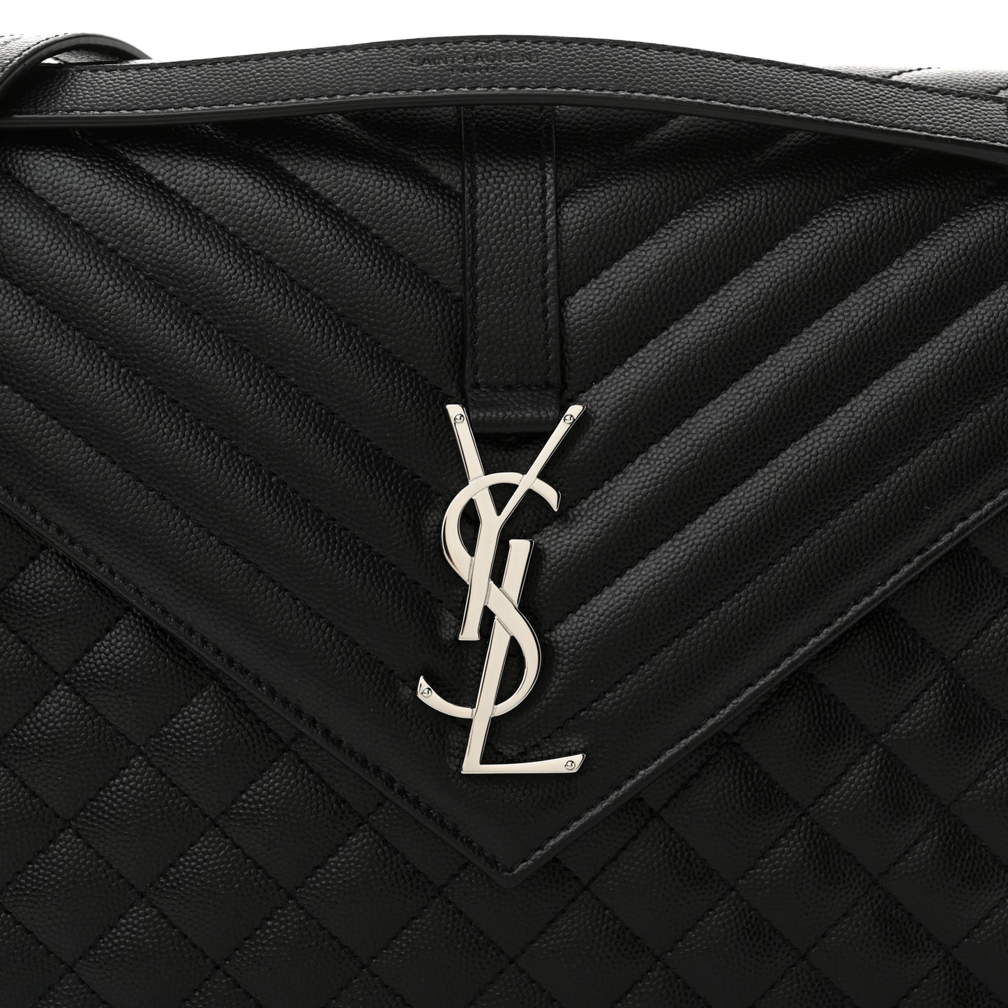 Grain De Poudre Textured Mixed Matelasse Large Triquilt Monogram Satchel Black