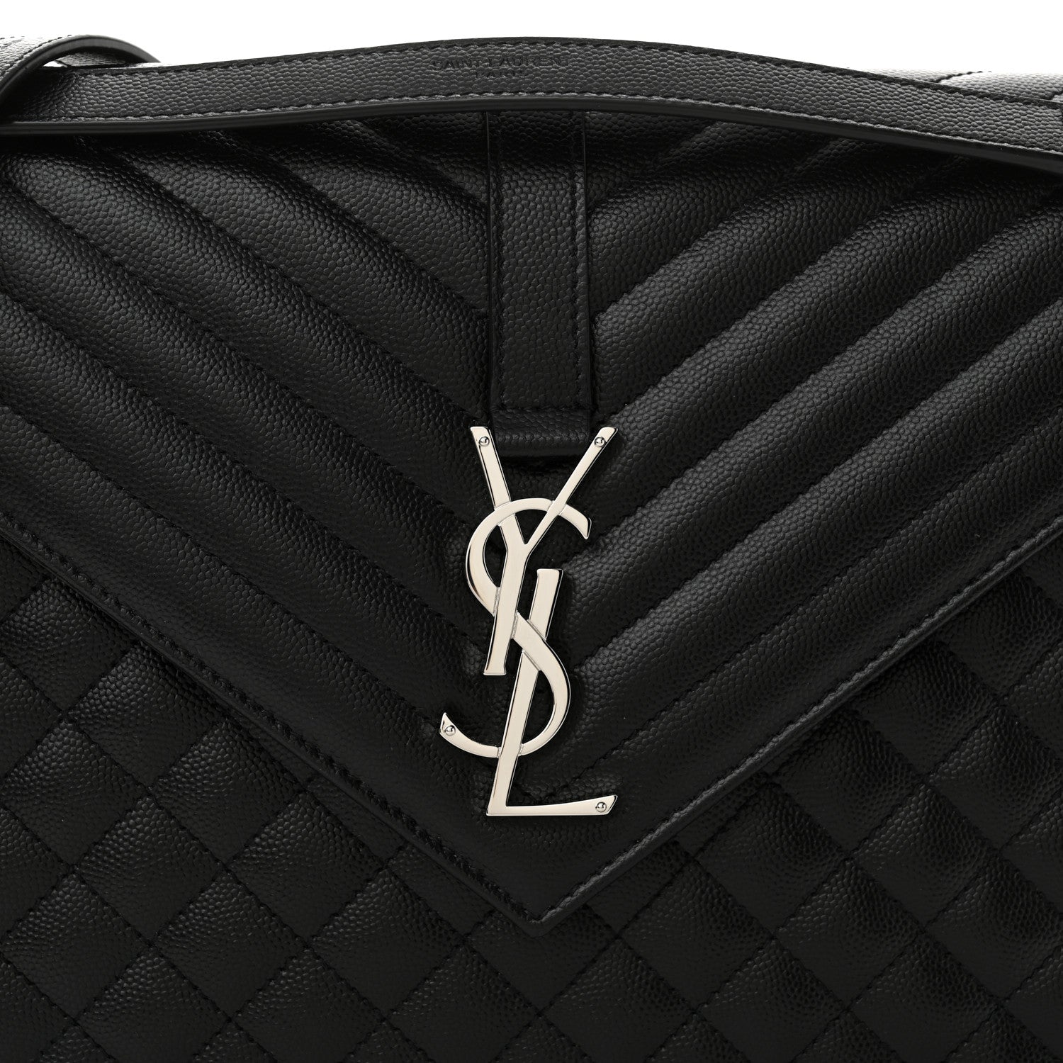 Saint Laurent Grain De Poudre Textured Mixed Matelasse Large Triquilt Monogram Satchel Black 8 of 11