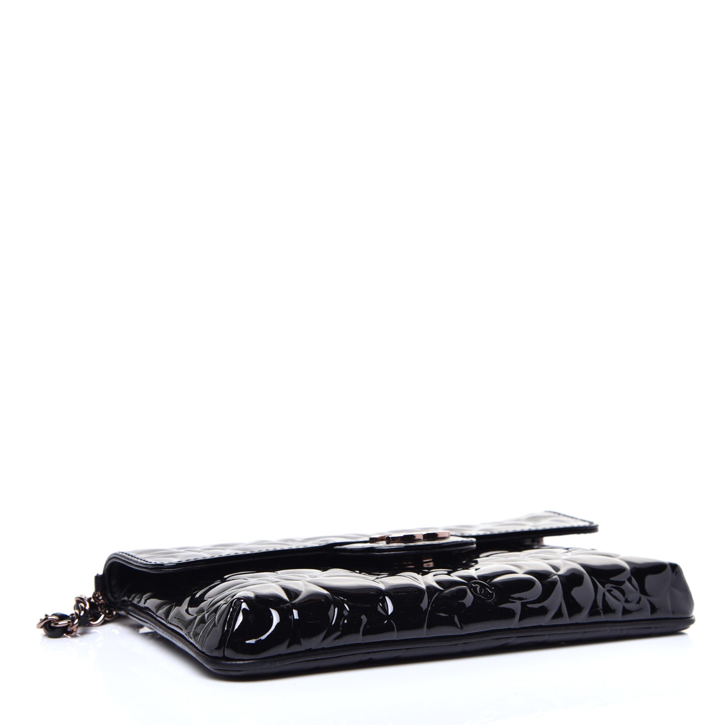 Patent Camellia Embossed Mini Flap Black