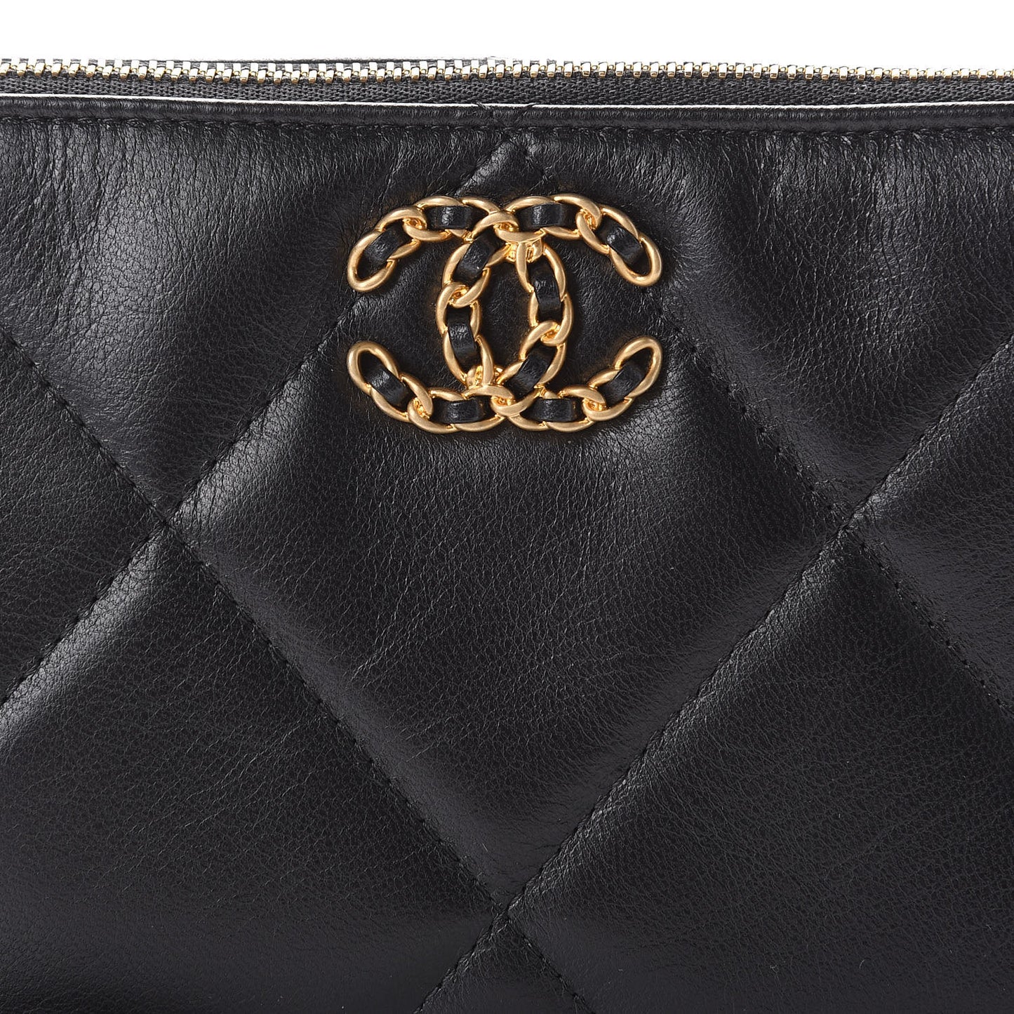 Shiny Goatskin Quilted Small Chanel 19 Pouch With Handle Black