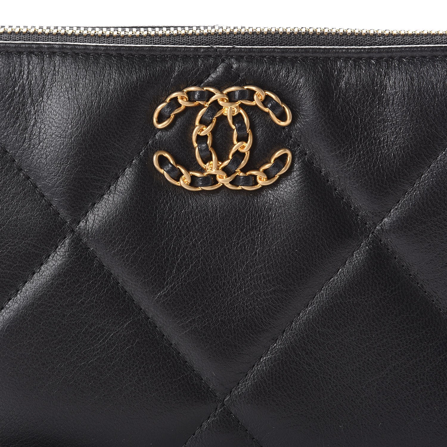 Chanel Shiny Goatskin Quilted Small Chanel 19 Pouch With Handle Black 18 of 19