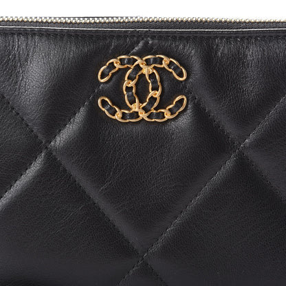 Chanel Shiny Goatskin Quilted Small Chanel 19 Pouch With Handle Black 18 of 19
