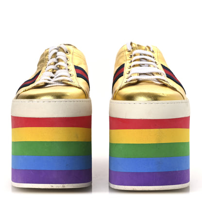 Gucci Metallic Nappa Peggy Platform Sneakers 40 Oro Vecchio 3 of 15