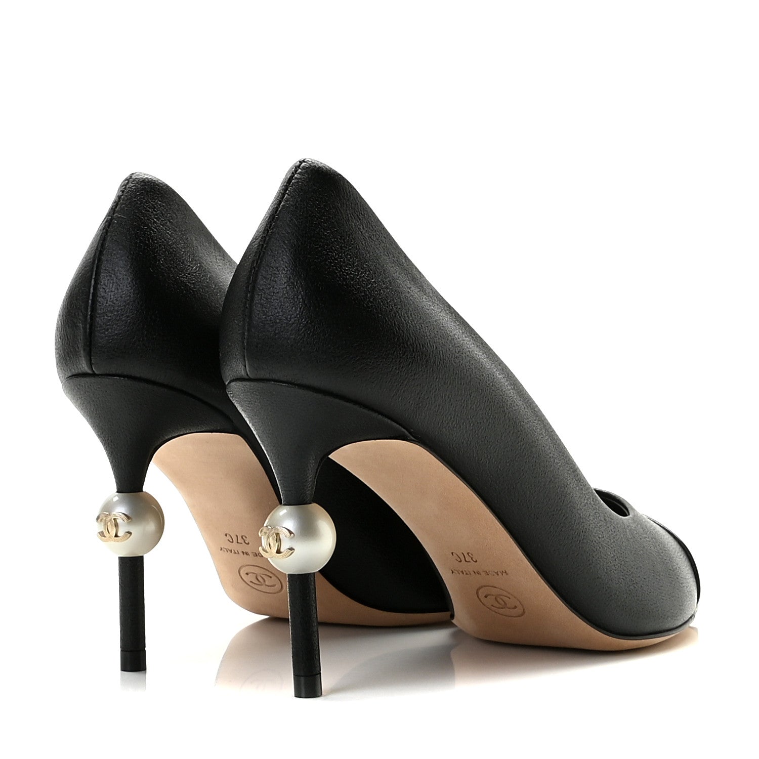 Chanel Goatskin Grosgrain Cap Toe Pearl Pumps 37 Black 4 of 13