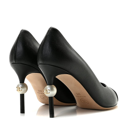 Chanel Goatskin Grosgrain Cap Toe Pearl Pumps 37 Black 4 of 13