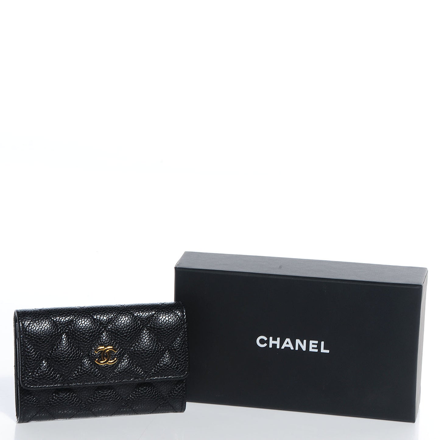 Caviar Quilted Flap Card Holder Black