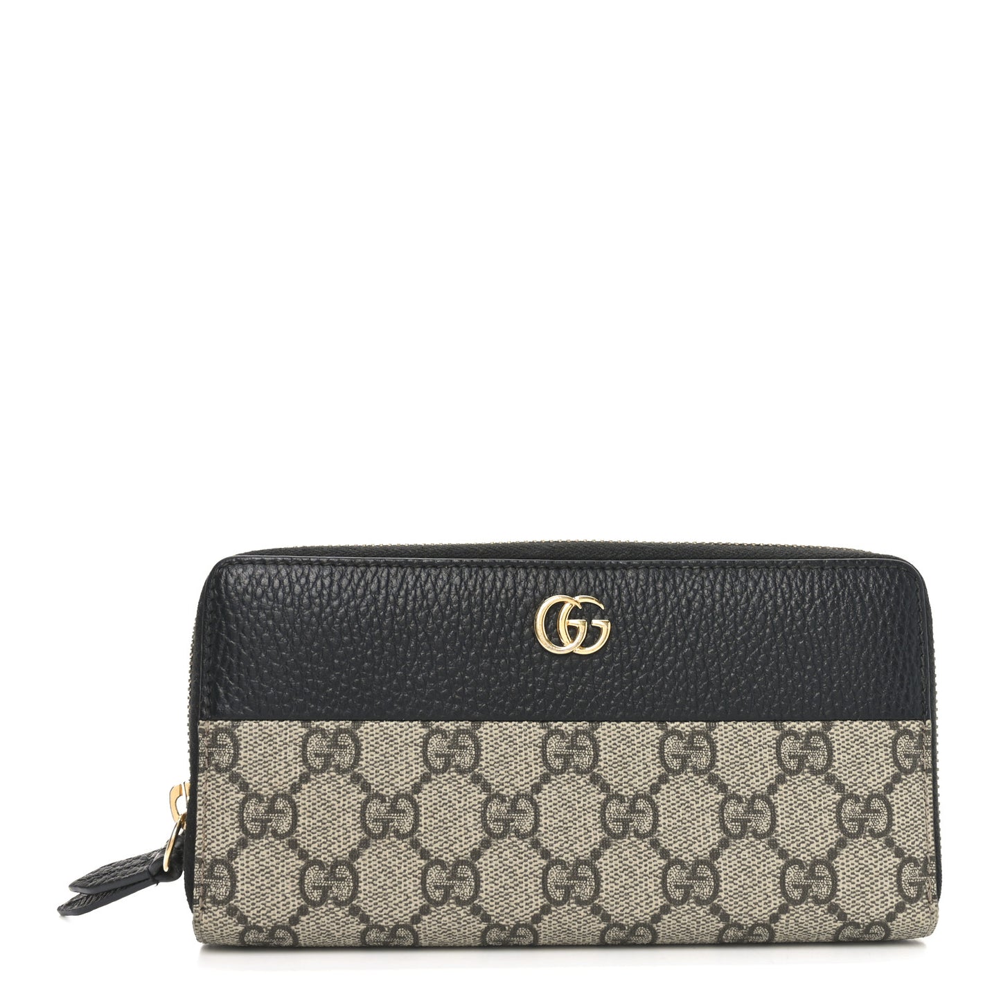 Dollar Calfskin GG Supreme Monogram GG Marmont Zip Around Wallet Black Beige Ebony