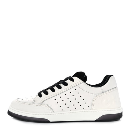 Chanel Grained Calfskin Fabric Womens Logo Sneakers 40.5 White Black 1 of 9