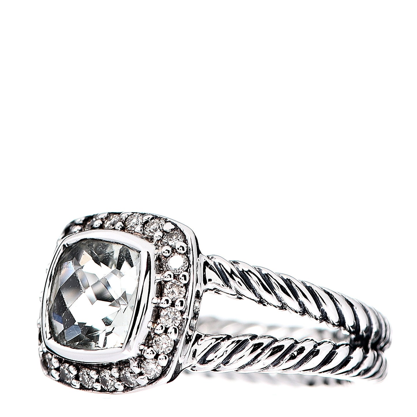 Sterling Silver Diamond Prasiolite 7mm Petite Albion Ring 50 5.5