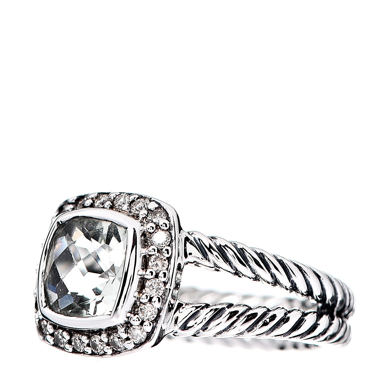 David Yurman Sterling Silver Diamond Prasiolite 7mm Petite Albion Ring 50 5.5 2 of 4