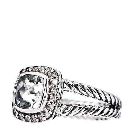 David Yurman Sterling Silver Diamond Prasiolite 7mm Petite Albion Ring 50 5.5 2 of 4