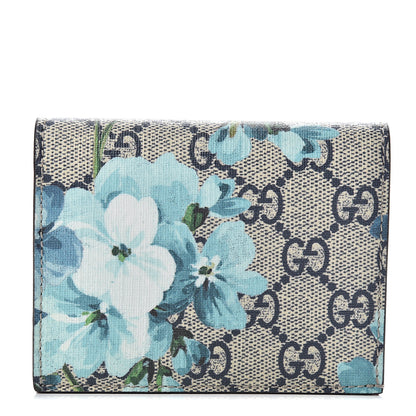 Gucci GG Supreme Monogram Blooms Card Case Beige Blue Navy Hibiscus Red 1 of 6