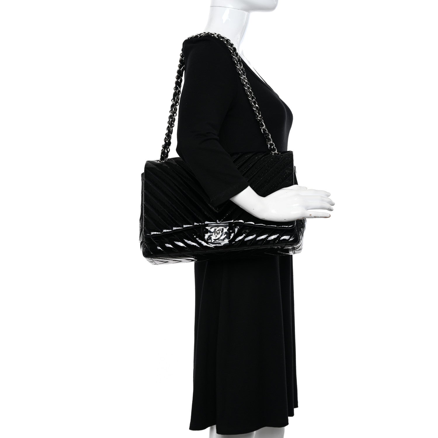 Chanel Patent Chevron Quilted Maxi Single Flap Black 2 of 13