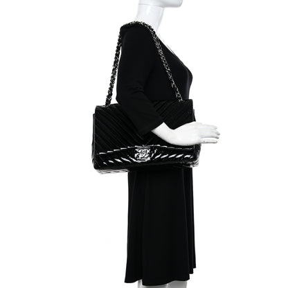 Chanel Patent Chevron Quilted Maxi Single Flap Black 2 of 13