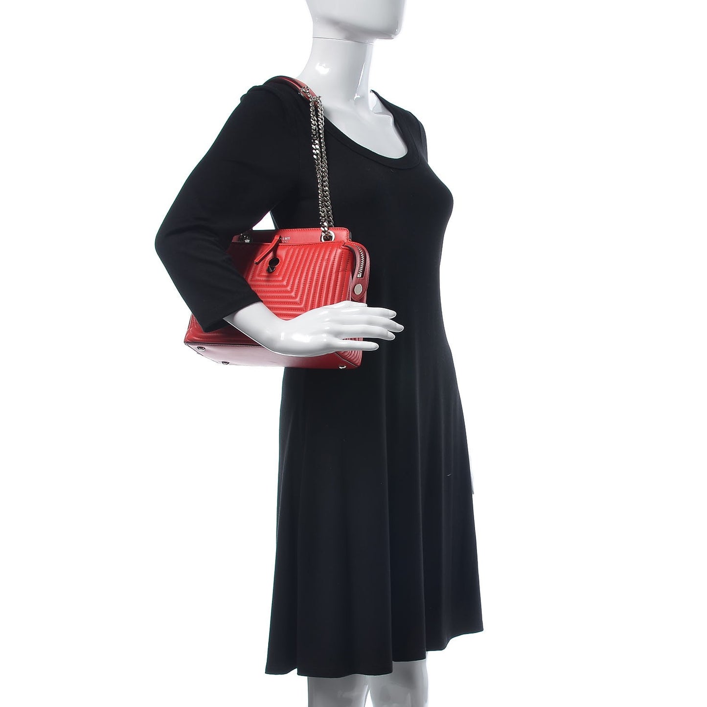 Shiny Nappa Trapuntata Small DotCom Click Chain Satchel Rojo