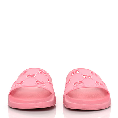 Gucci Rubber GG Monogram Perforated Womens Slide Sandals 39 Rose Box 2 of 6