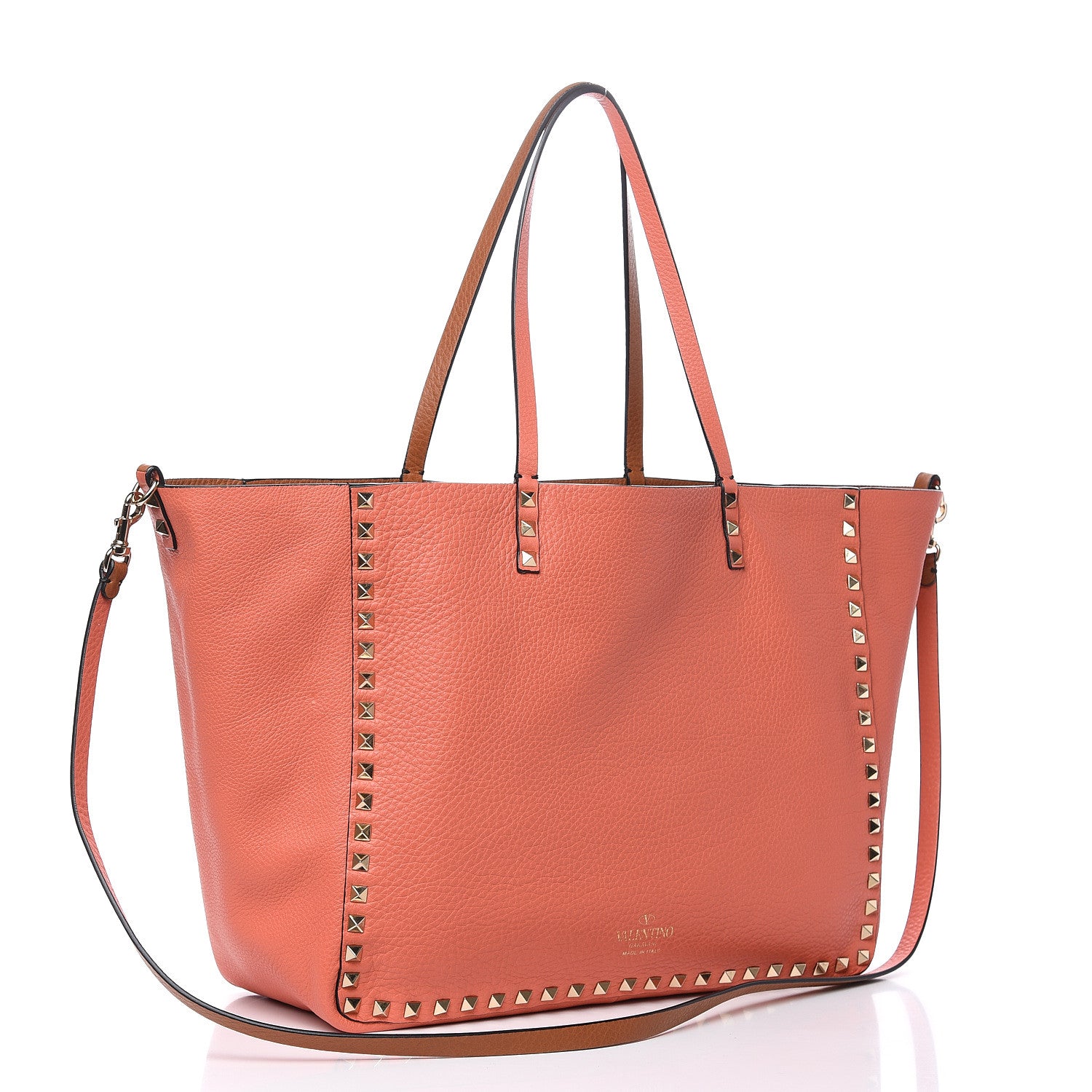 Valentino Garavani Pebbled Calfskin Medium Rockstud Reversible Tote Light Cuir Coral 5 of 18