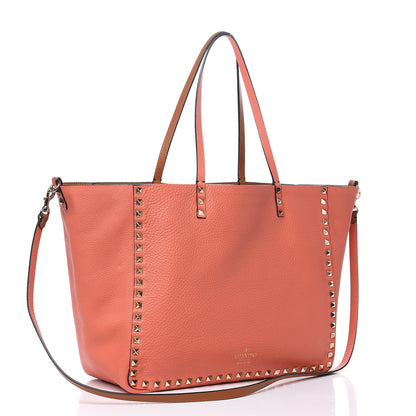 Valentino Garavani Pebbled Calfskin Medium Rockstud Reversible Tote Light Cuir Coral 5 of 18