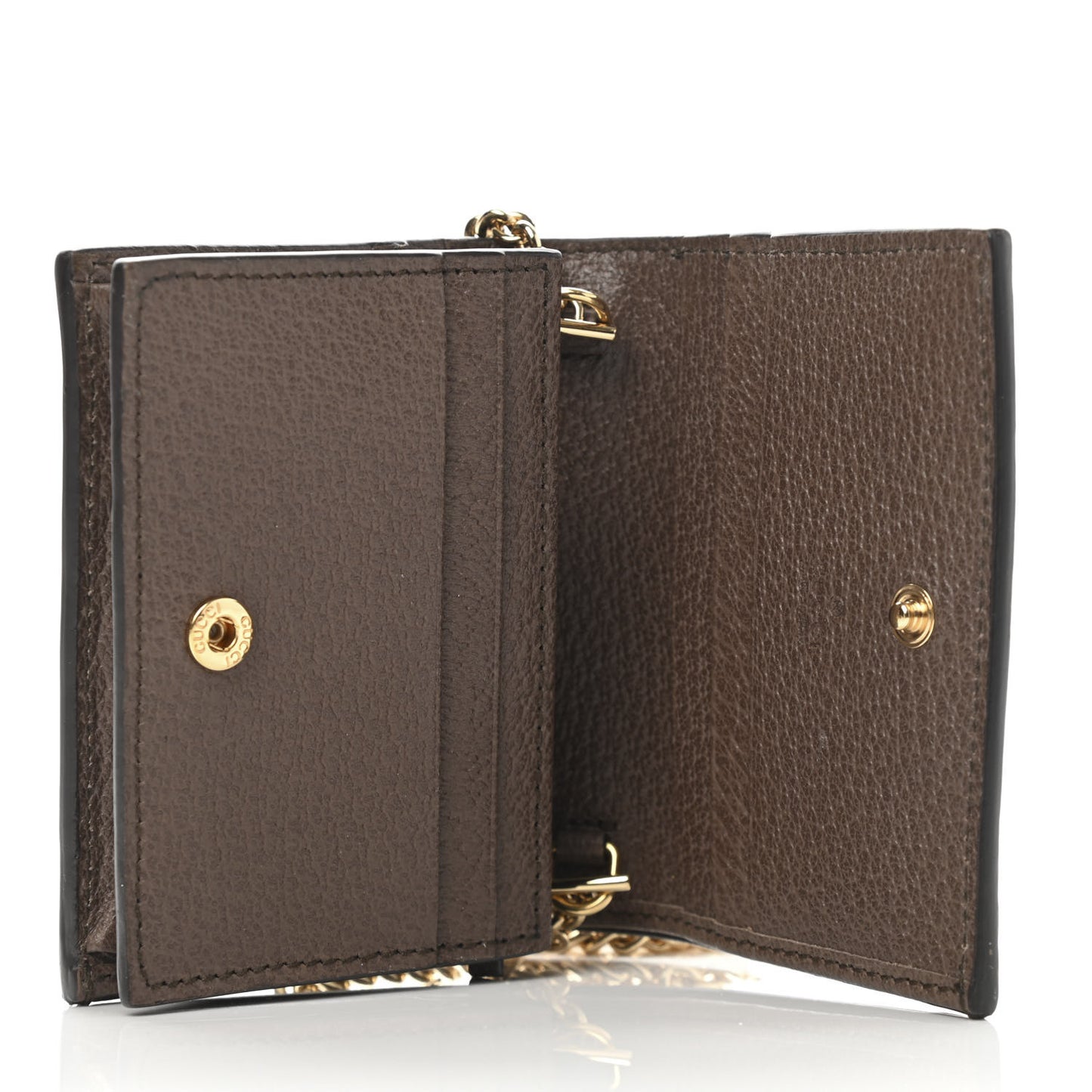 GG Supreme Monogram Web Ophidia Chain Card Case Wallet Beige New Acero