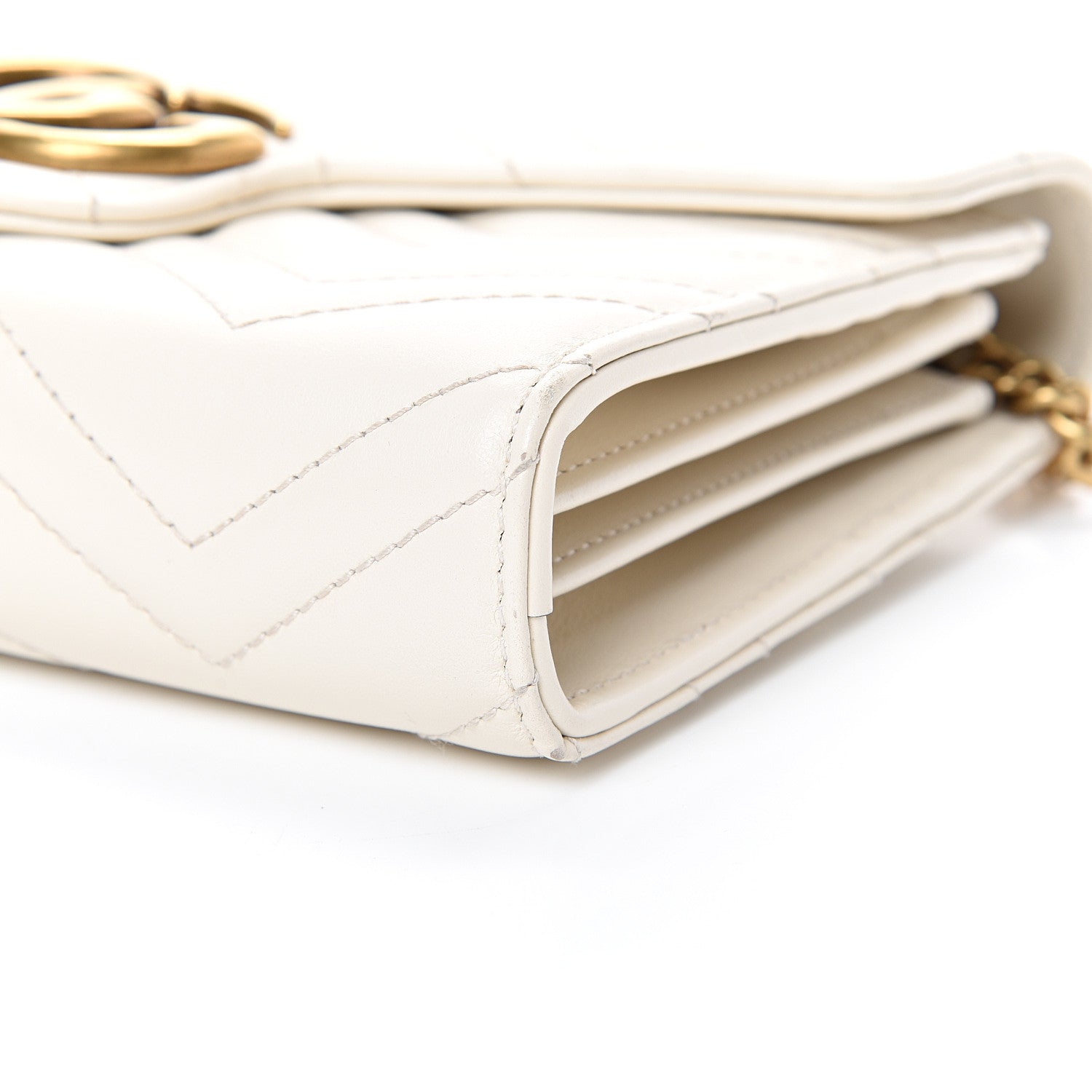 Gucci Calfskin Matelasse GG Marmont Chain Wallet Mystic White 9 of 11