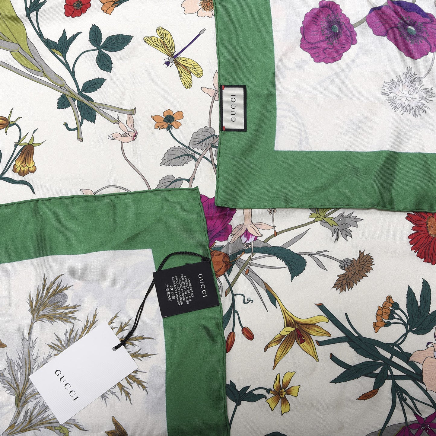Silk Flora Gothic Square Scarf Ivory Dark Green