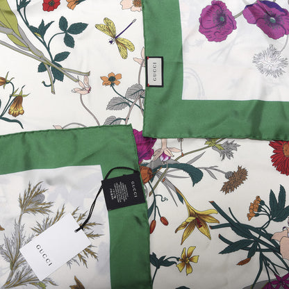Gucci Silk Flora Gothic Square Scarf Ivory Dark Green 2 of 3