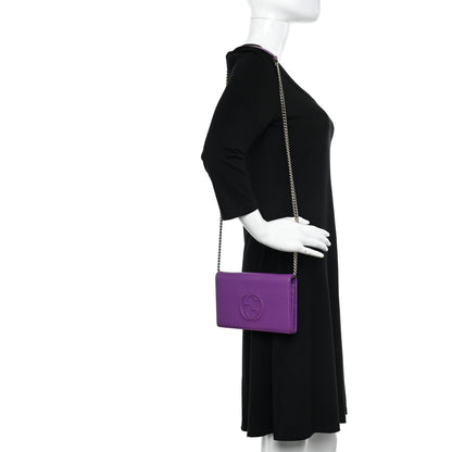 Gucci Pebbled Calfskin Soho Wallet On Chain Shine Purple 2 of 10
