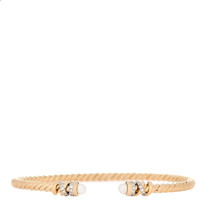 David Yurman 18K Yellow Gold Diamond Pearl 3mm Helena Cuff Bracelet 1 of 3