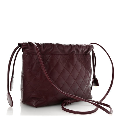 Chanel Lambskin Quilted Drawstring Clutch With Strap Dark Burgundy 3 of 10
