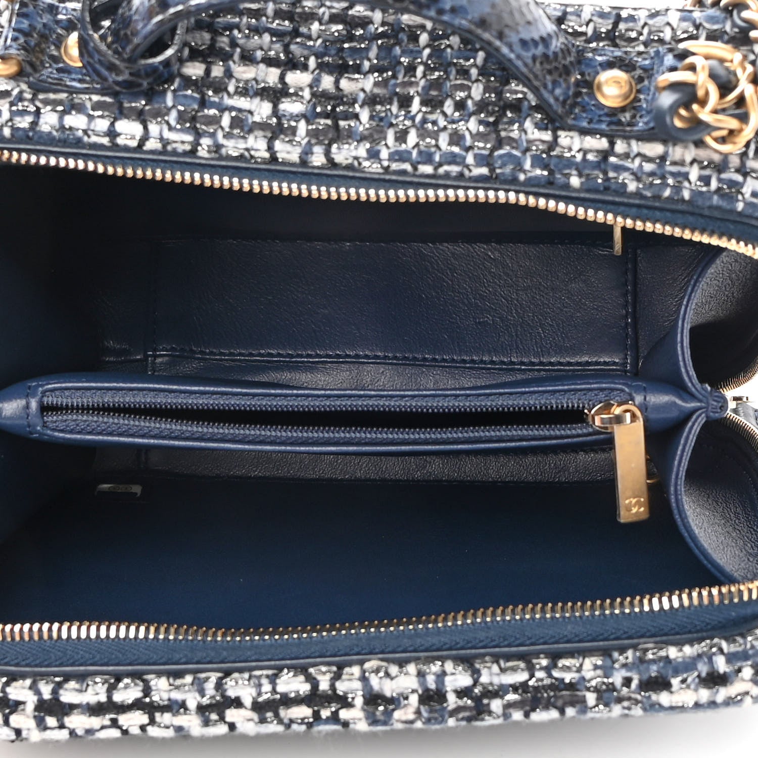 Chanel Tweed Snakeskin Quilted Medium CC Filigree Vanity Case Dark Navy 5 of 11