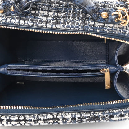 Chanel Tweed Snakeskin Quilted Medium CC Filigree Vanity Case Dark Navy 5 of 11