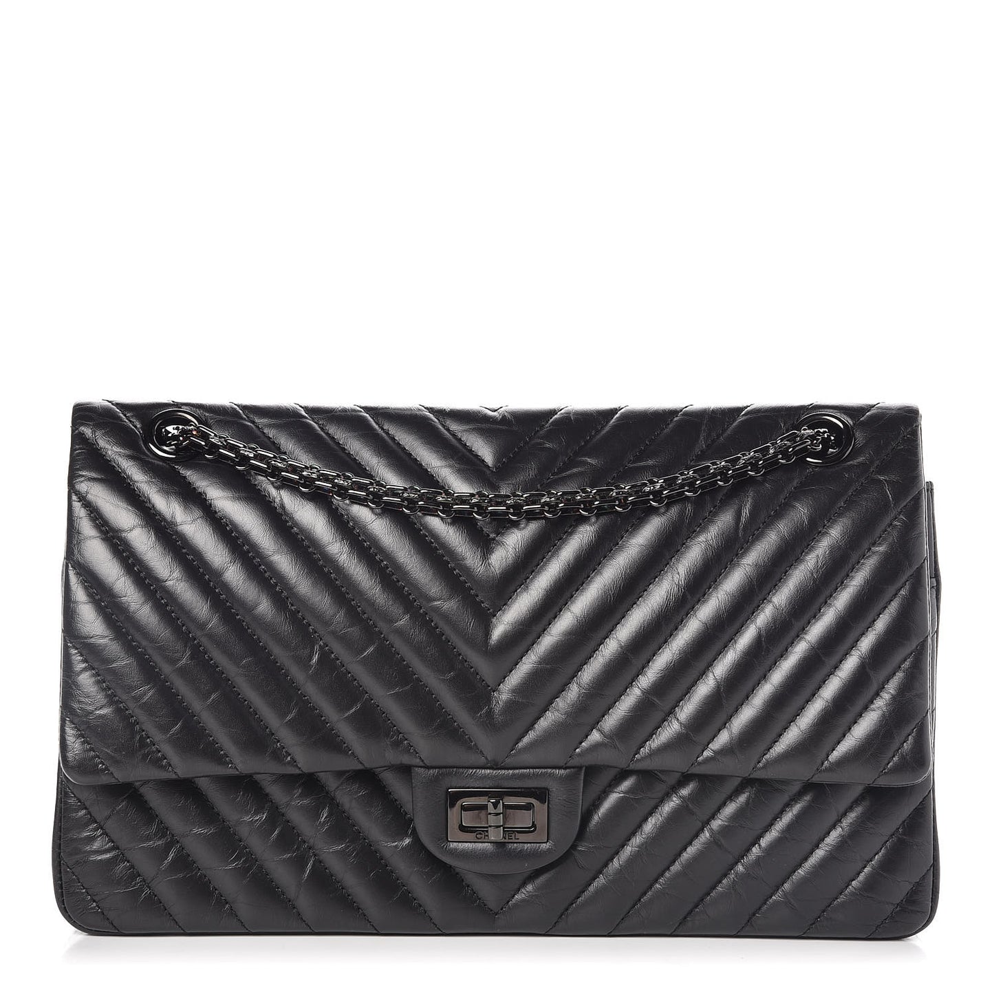 Aged Calfskin Chevron Quilted 2.55 Reissue 226 Flap Black