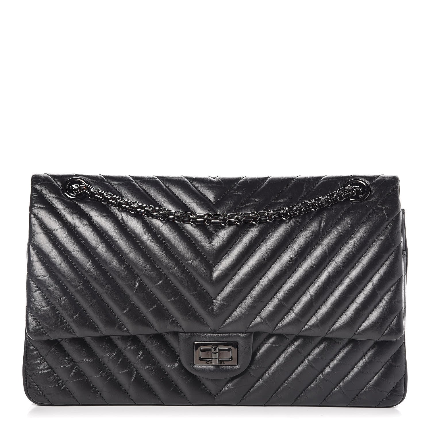 Chanel Aged Calfskin Chevron Quilted 2.55 Reissue 226 Flap Black 1 of 9