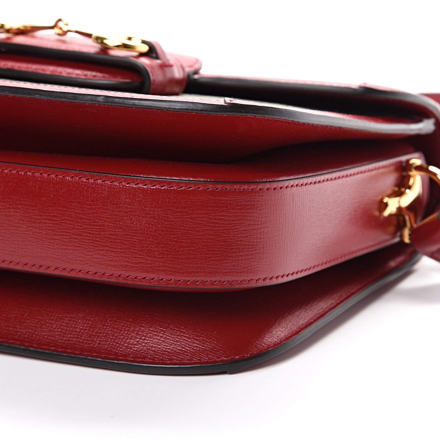 Gucci GG Supreme Monogram Azalea Calfskin Horsebit 1955 Shoulder Bag Beige Ebony New Cherry Red 9 of 11