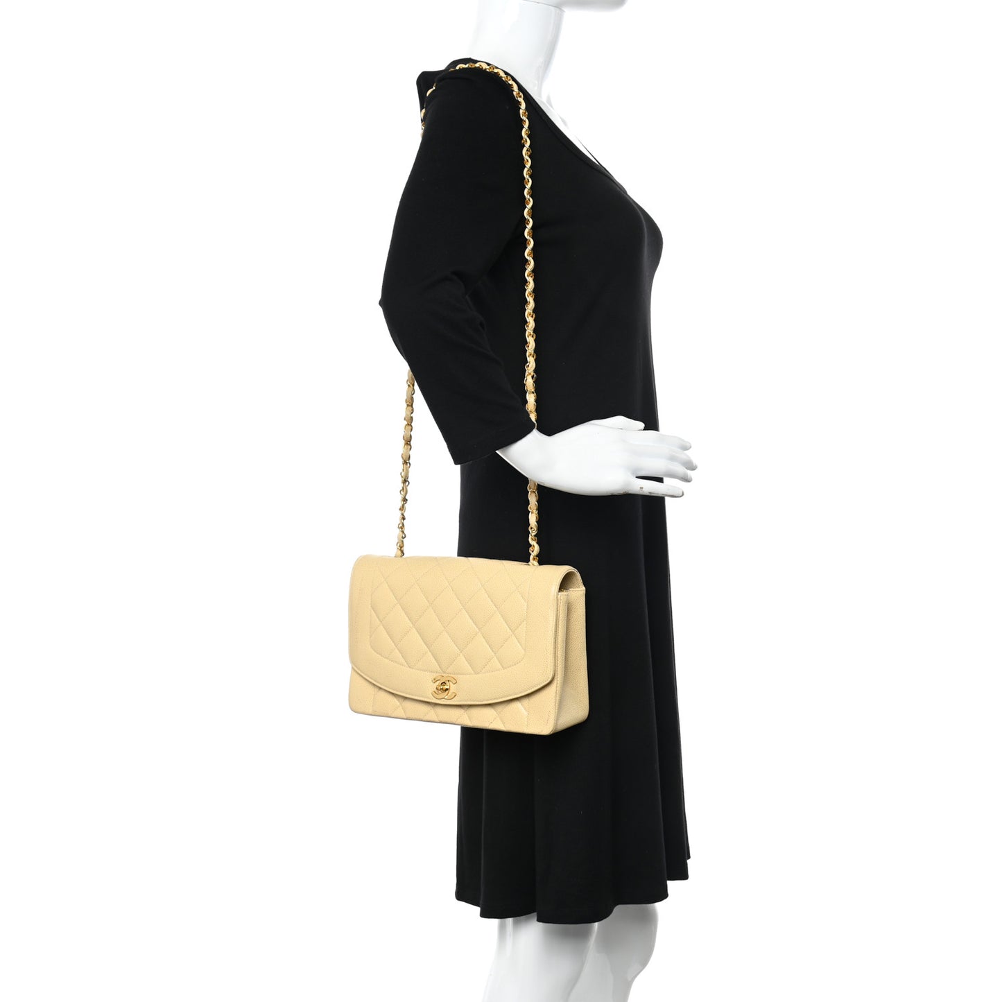 Caviar Quilted Medium Single Flap Beige