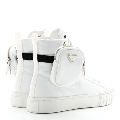 Prada Re-Nylon Gabardine Metal Triangle Logo Wheel Pouch Pocket High Top Sneakers 38 White 4 of 10