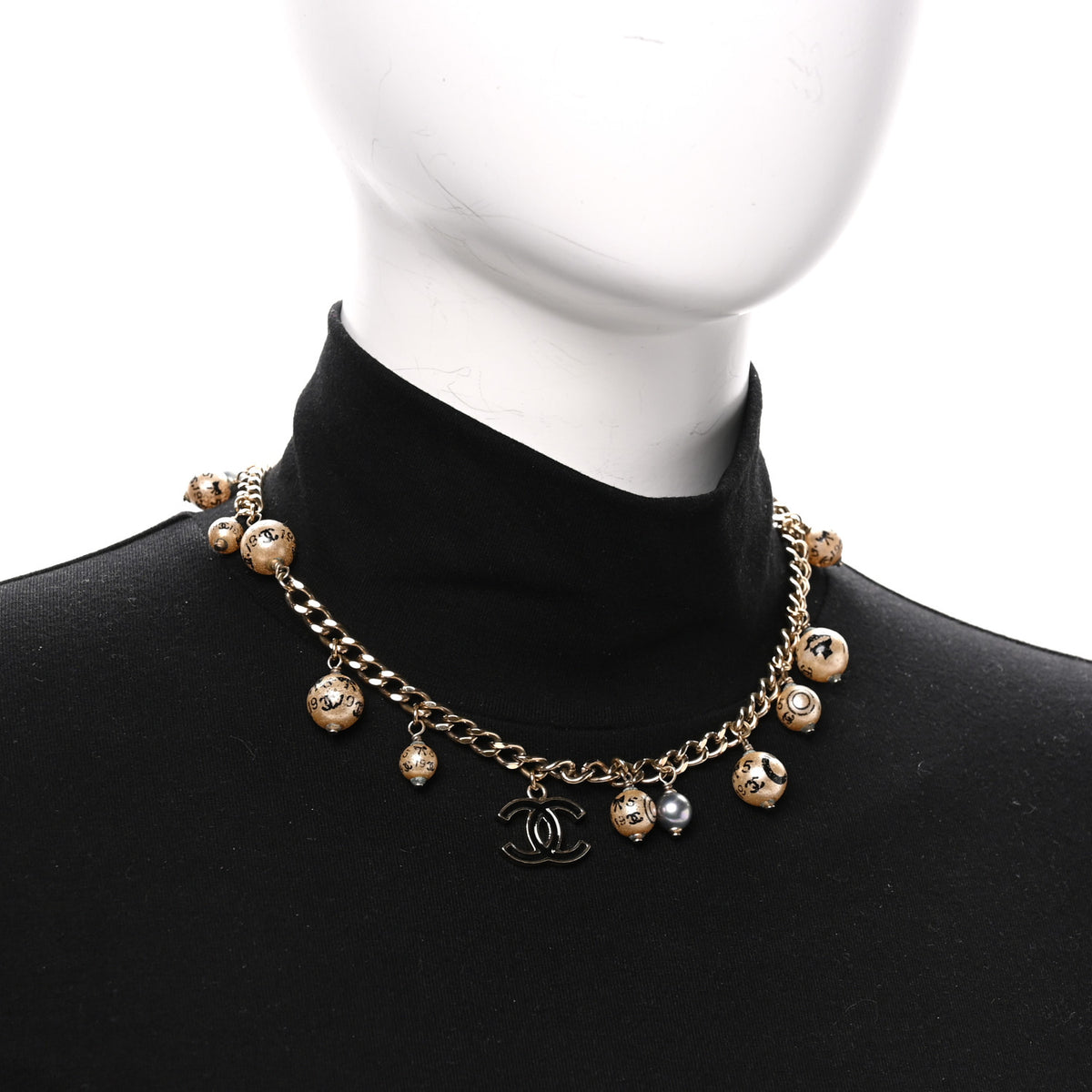 Painted Pearl CC Short Necklace Black Gold