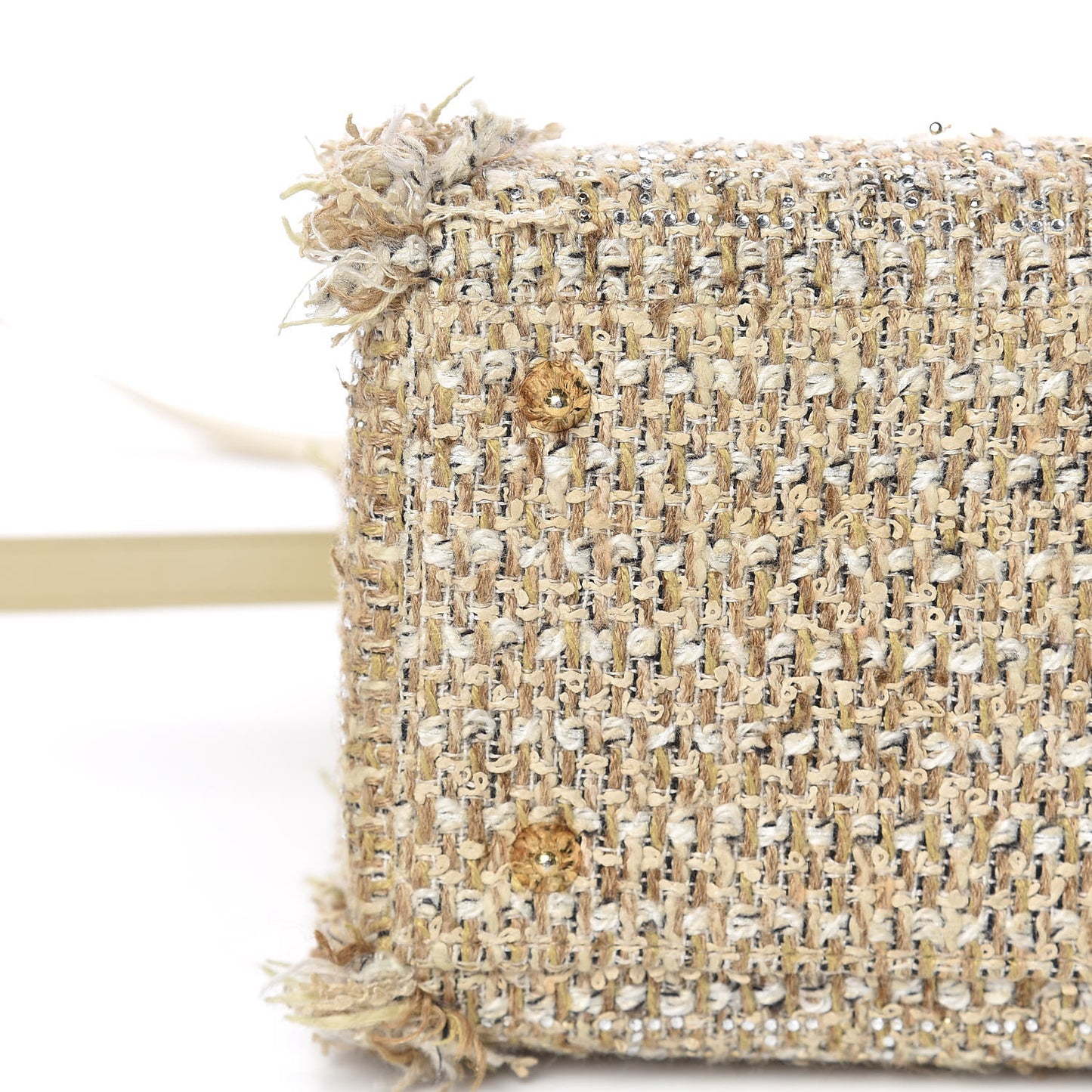 Tweed Crystal Fringe Medium Lady Dior Beige