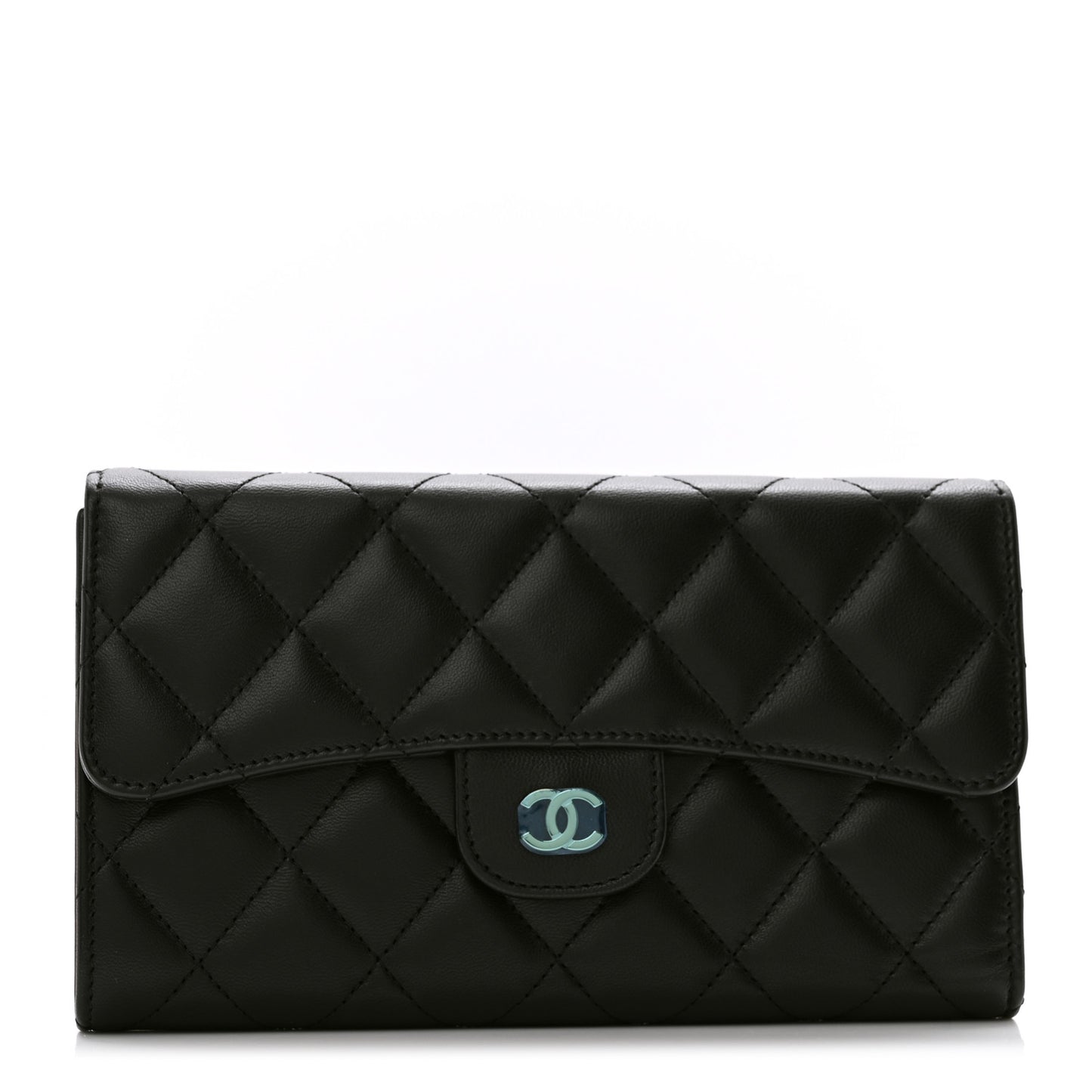 Lambskin Quilted Large Flap Wallet Black